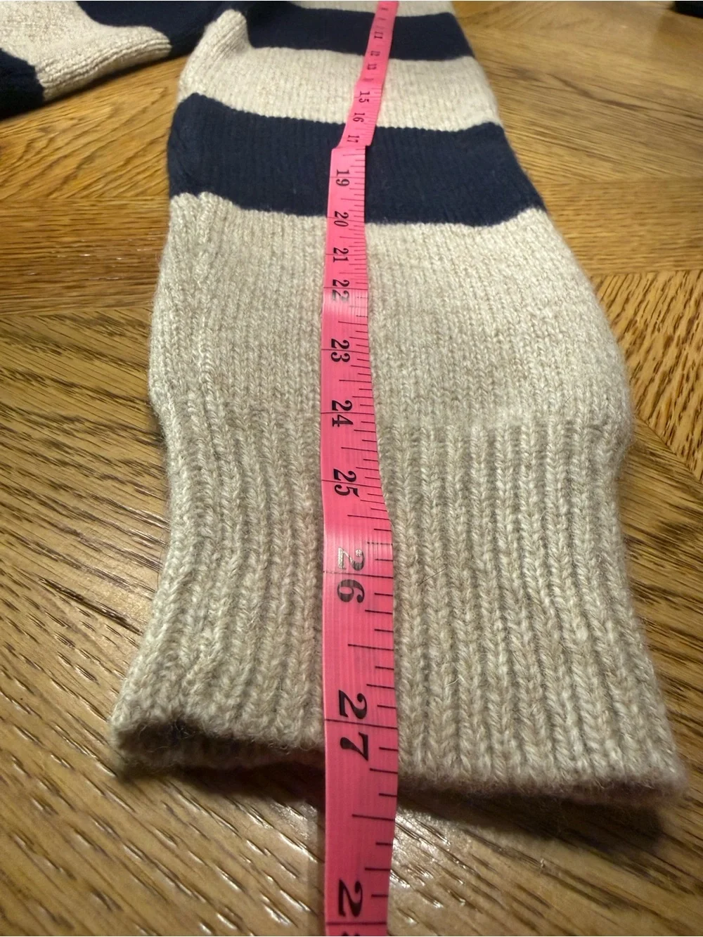 Vintage J Crew 100% Wool Navy and Natural Stripe Crewneck Sweater